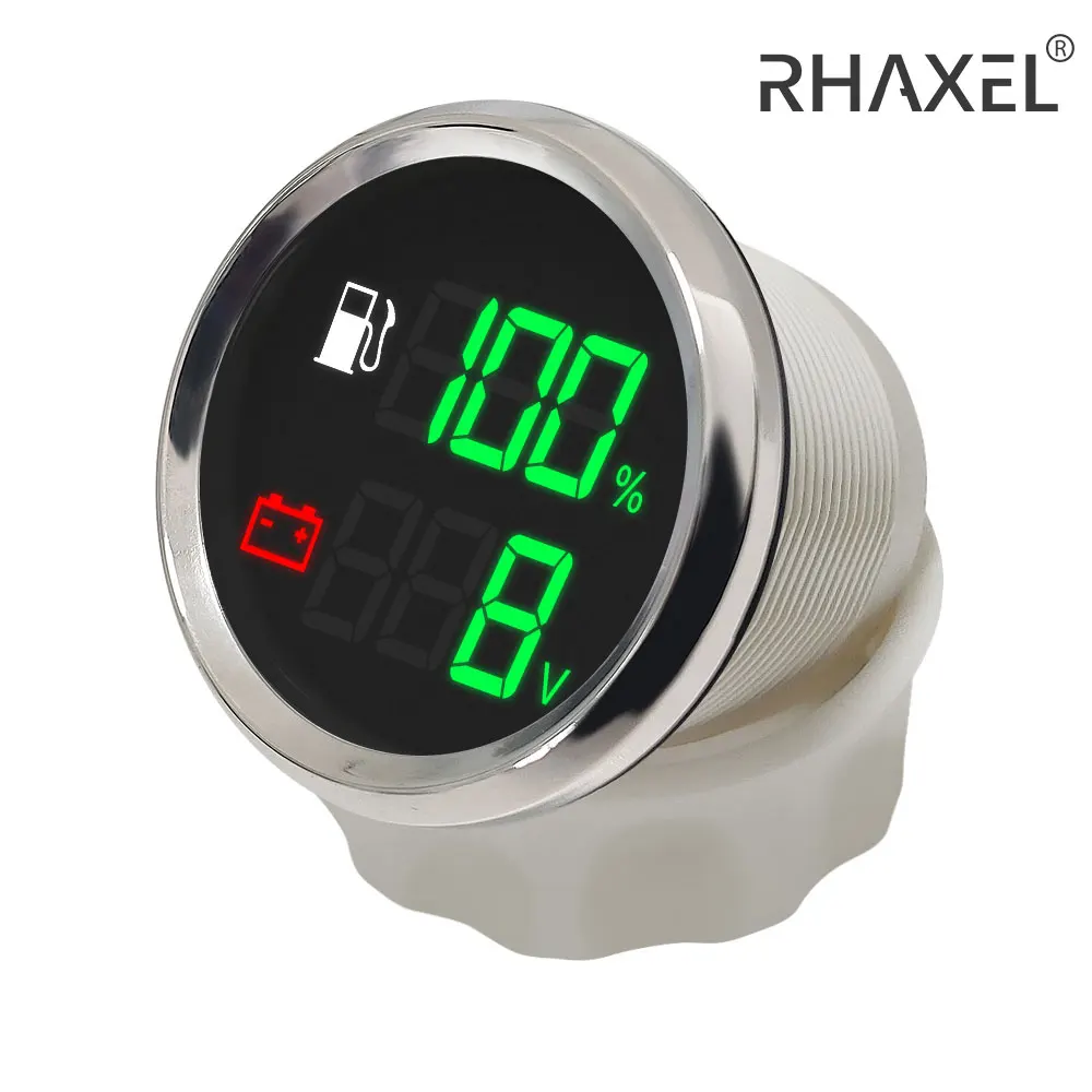 RHAXEL 디지털 연료 레벨 수위 수온, 2 in 1, 52mm 홀딩 탱크 레벨 게이지 전압계, 9-32V
