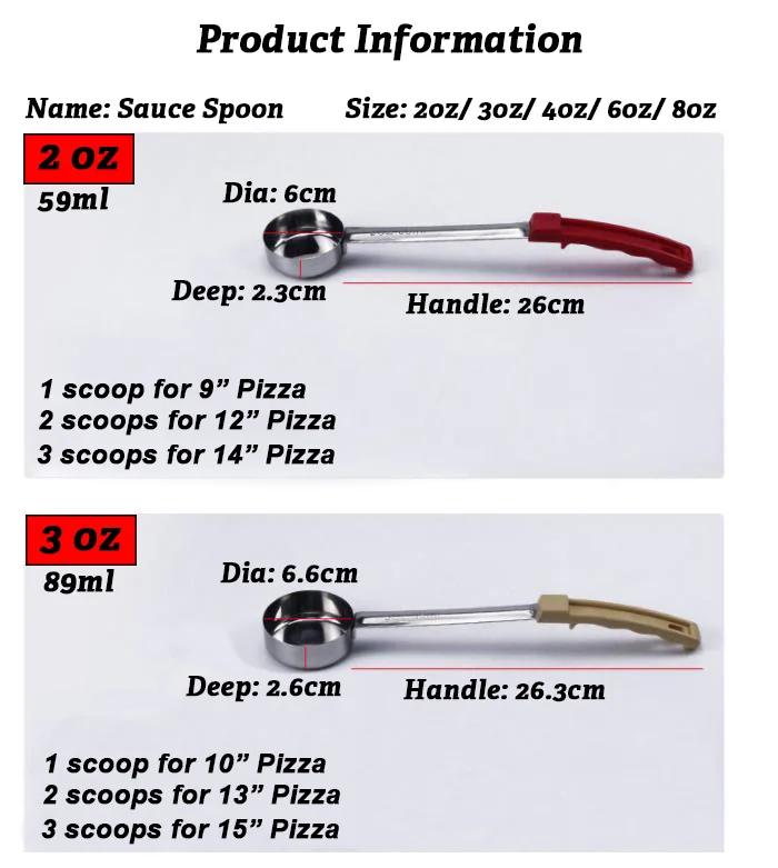 SHANGPEIXUAN Stainless Steel Pizza Sauce Spoon with Long Rubber Handle Anti-Hot Pizza Spread Ladle Measuring Spoon Tools