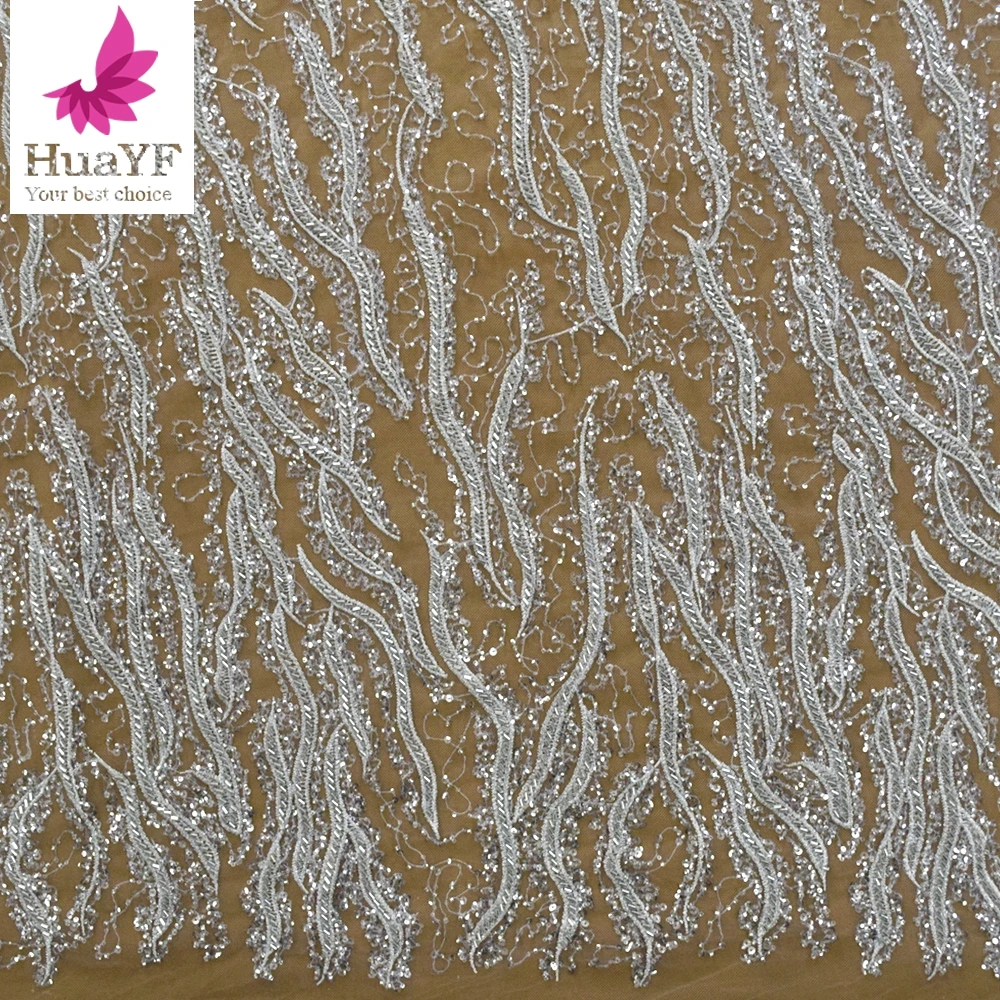 

Элегантная белая сетка с бусинами и блестками, кружевная ткань для свадебного платья