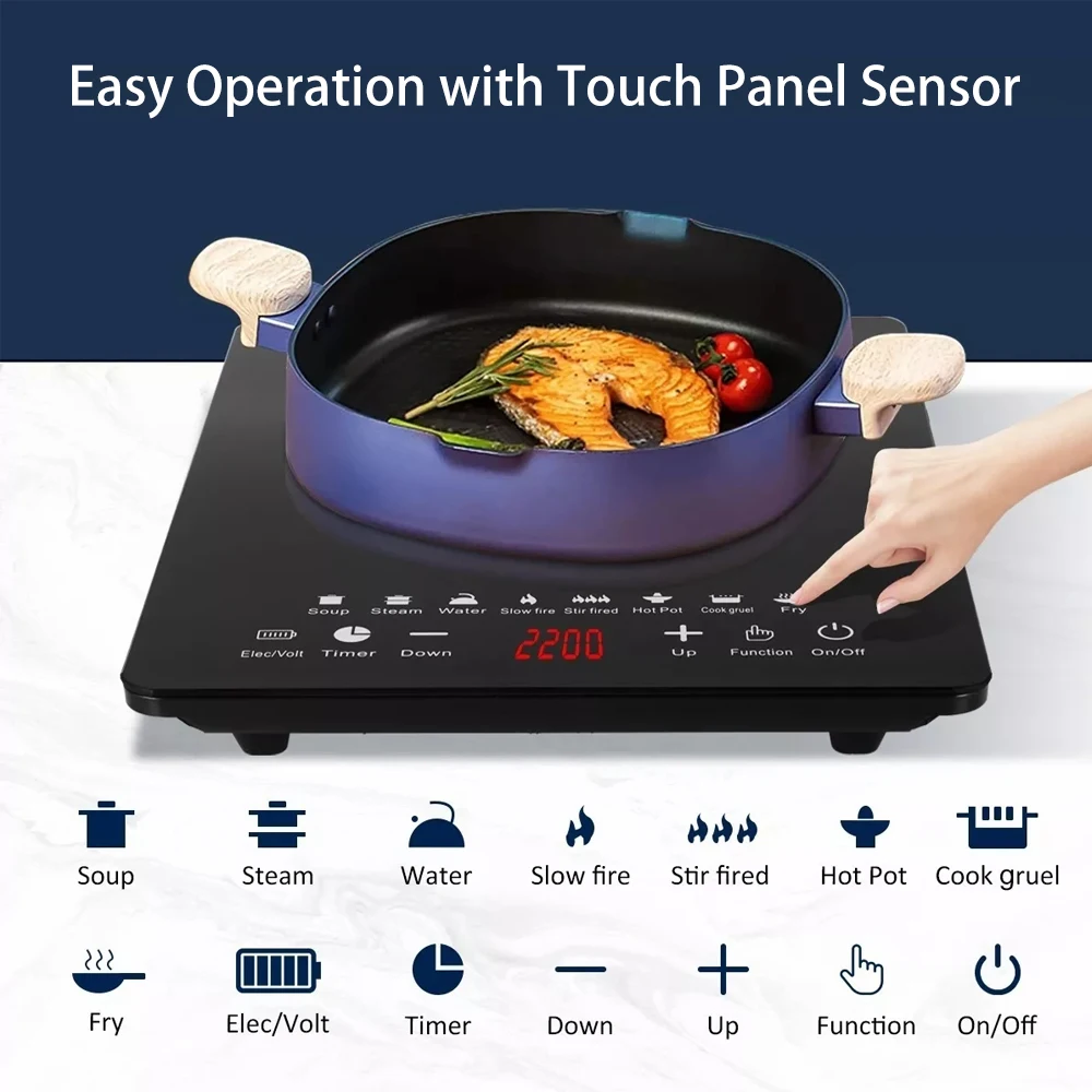 Induction Cooker US110V/2200W household outdoor intelligent energy-saving induction cooker can fry steak hot milk etc. easy kitchen induction cooker