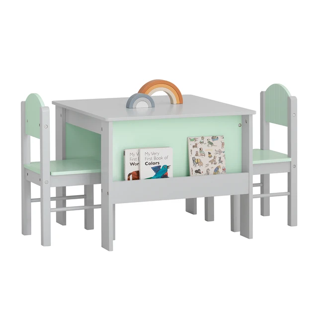 SoBuy KMB88-HG Table pour enfants avec chaises Groupe de sièges pour enfants à l'intérieur Ensemble de chaises de table pour enfants Table de peinture pour groupe de sièges Gris clair 1