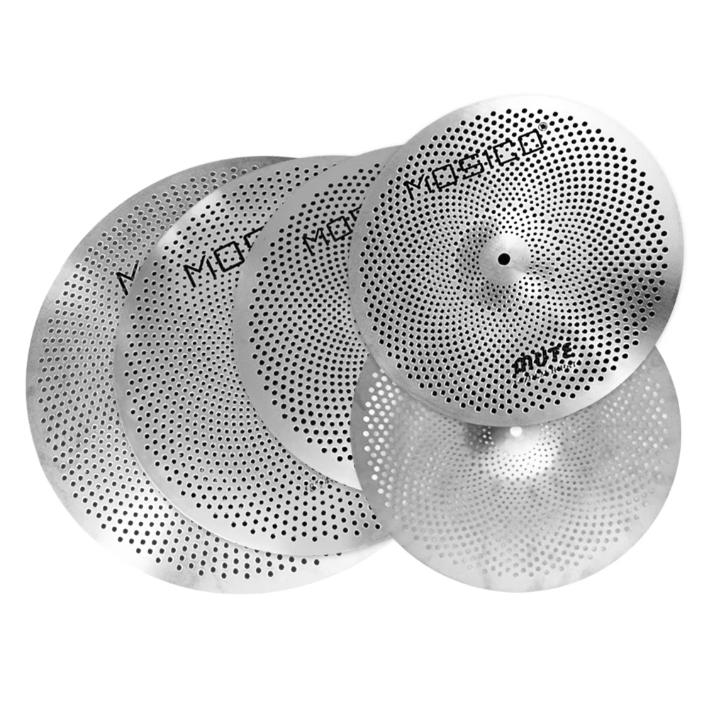 Drum Cymbal Kit 5 PCS Sliver Low Volume Cymbal Set 14" Hi-Hat+16" Crash+18" Crash+20" Ride Drummers