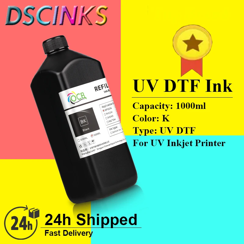 White KCMY UV-DTF Ink 1000ml Compatible with Epson PrintHead UV Inkjet Printer Black Cyan Magenta Yellow 1Liter each Pack