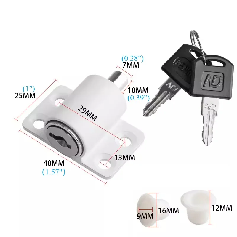 4Pcs Zinc Alloy Sliding Door Window Push Button Bolt Keyed Lock
