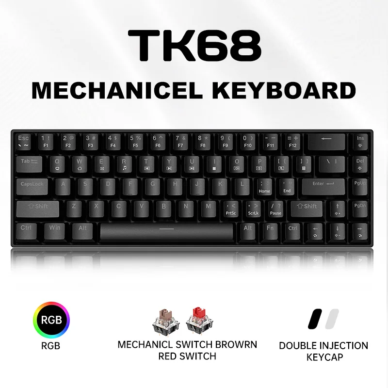 ZIFRIEND TK68 Wired Mechanical Keyboard 68 Keys Hot Swap RGB N-Key