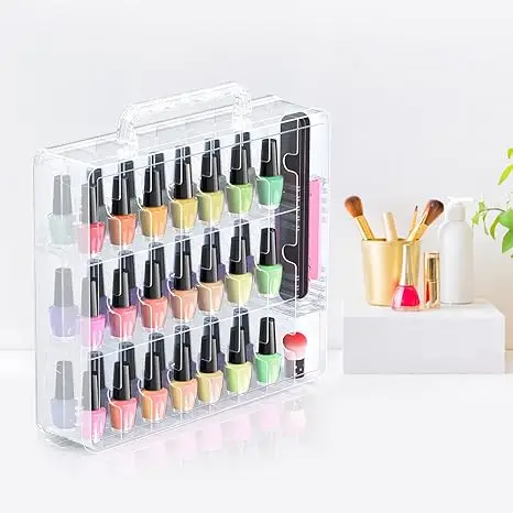 48-Bottle Transparent Nail Polish Organizer. Features an Adjustable Divider and Double-Side Design. Ideal for Gel Nail Polish 6