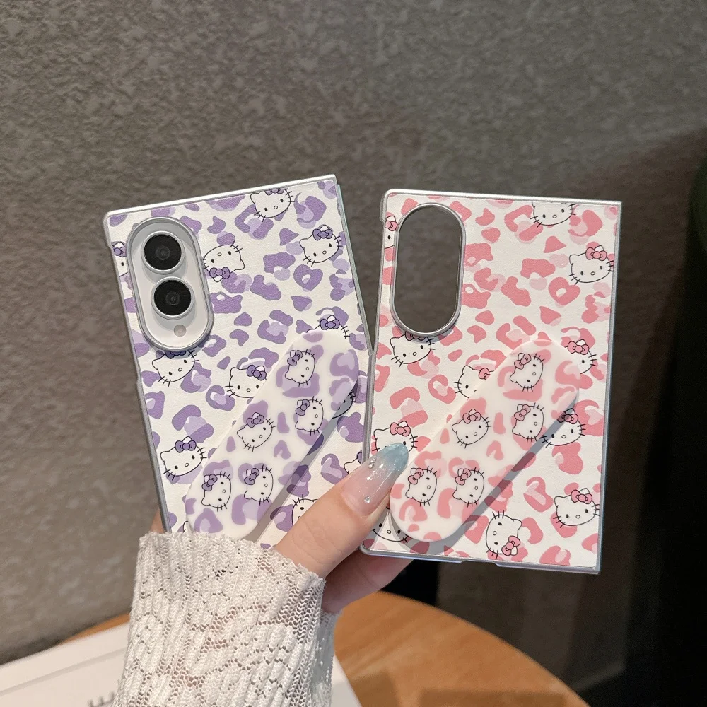 Kawaii Leopard Print HelloKitty Phone Case - Fashionable Cute Girly Foldable Protective Cover