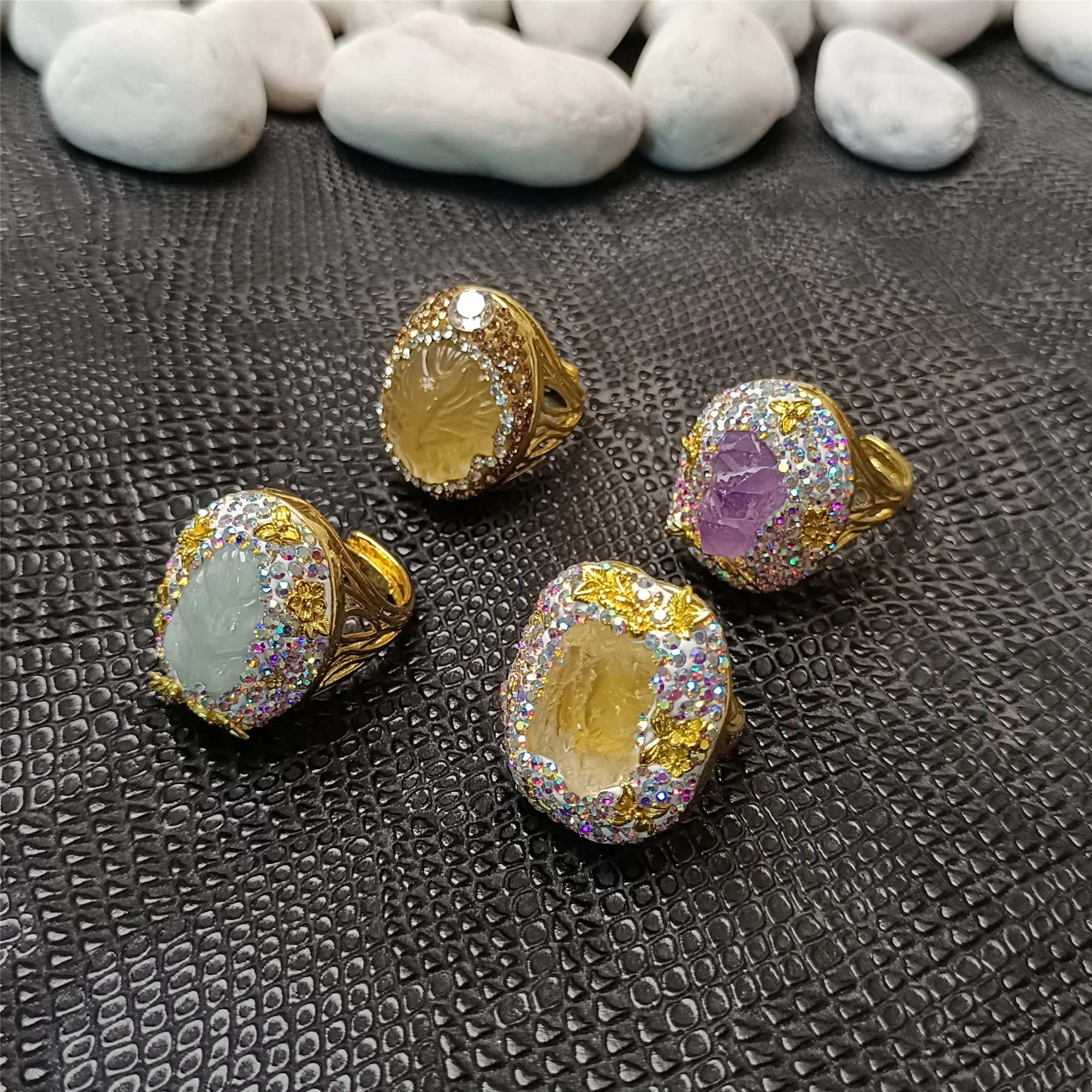 Natural citrine amethyst jadeite electroplating ring women's spring and summer models light luxury niche design high-end jewelry