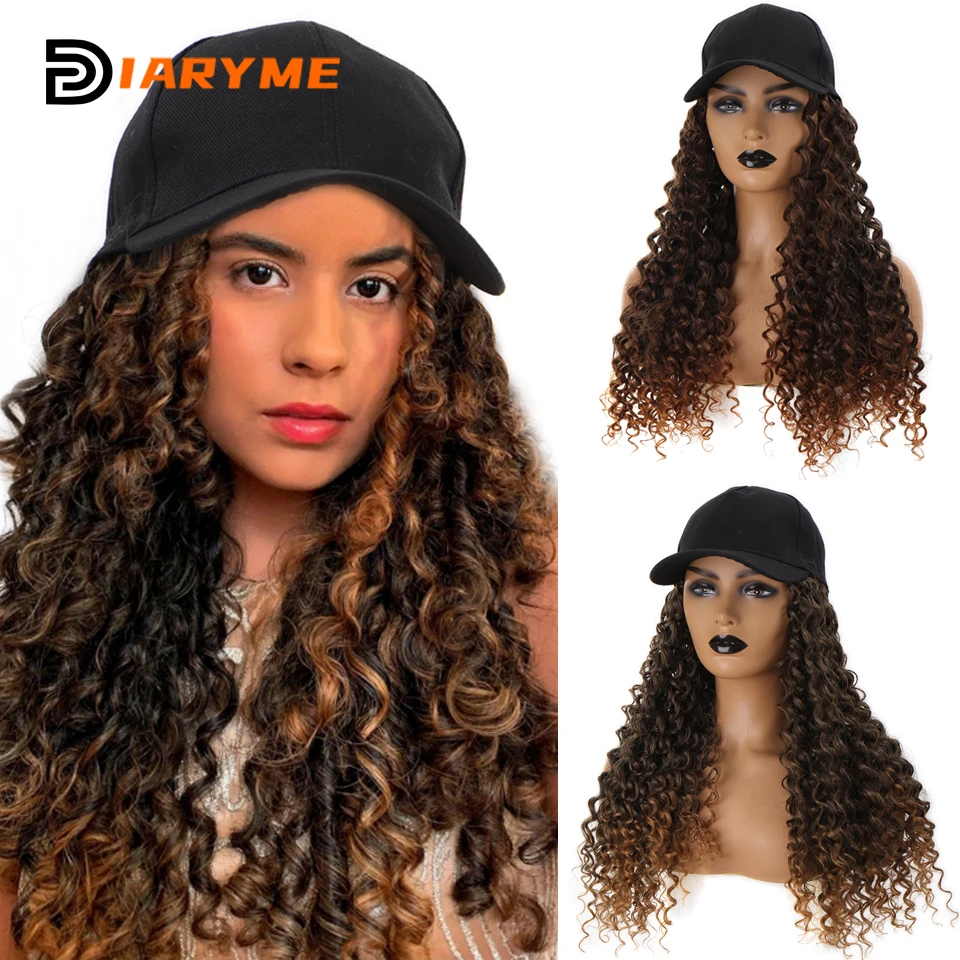 Cap Wig Synthetic African Long Curly Hair With Baseball Cap Adjustable One-piece Hat Wig Screw Volume Small Volume Natural Wig