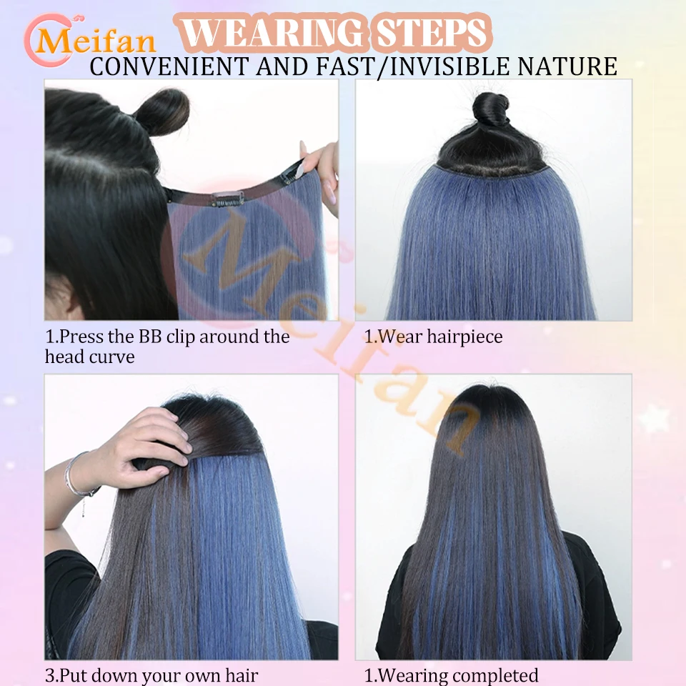 Long Straight Color Hairpiece Synthetic Clip in Hair Extension Green Pink Red Blue Fake Hairpiece Cosplay Halloween Natural Hair hair extensions