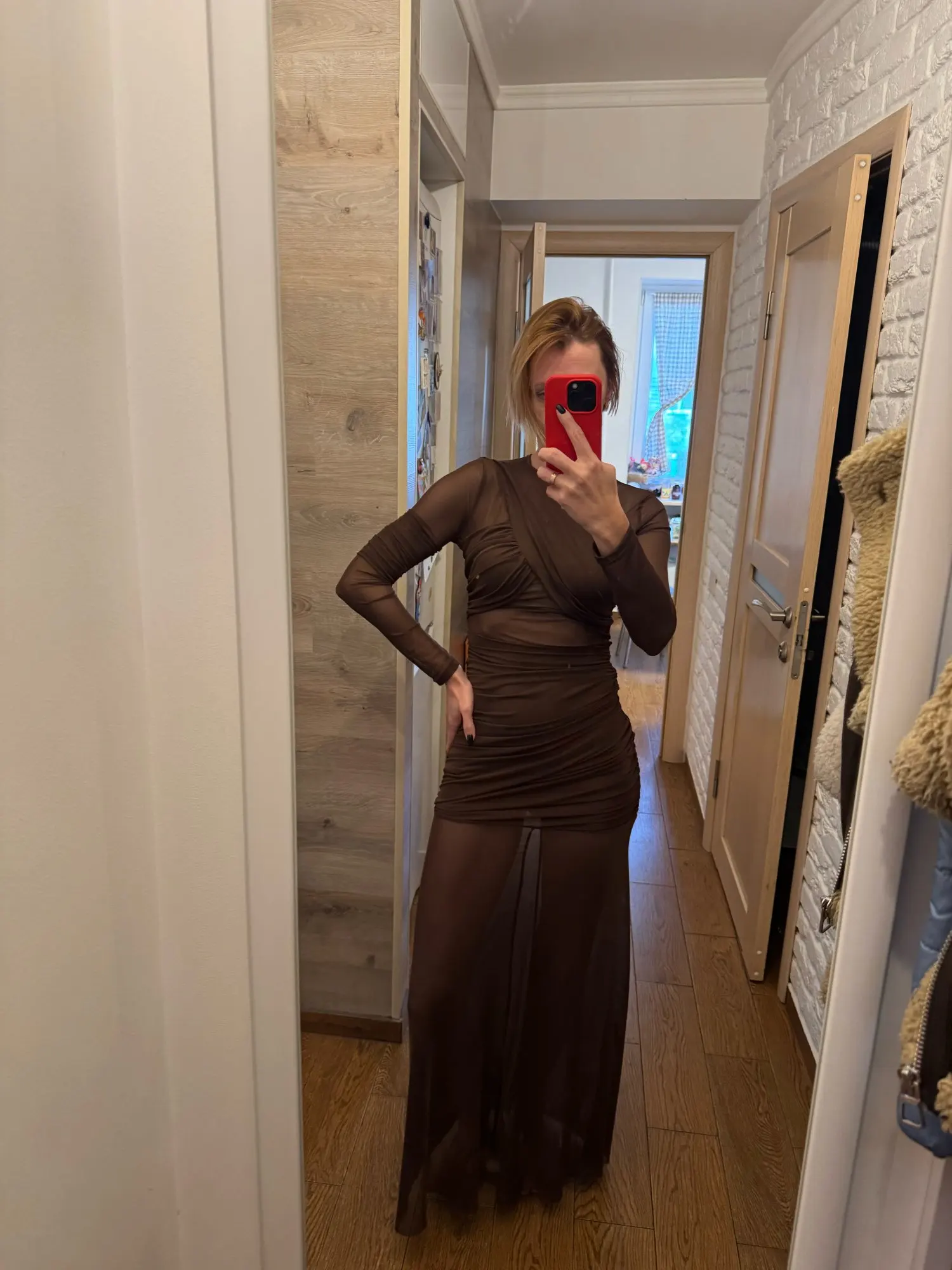 Sophisticated Long Sleeve Bodycon Dress with Mesh Patchwork photo review