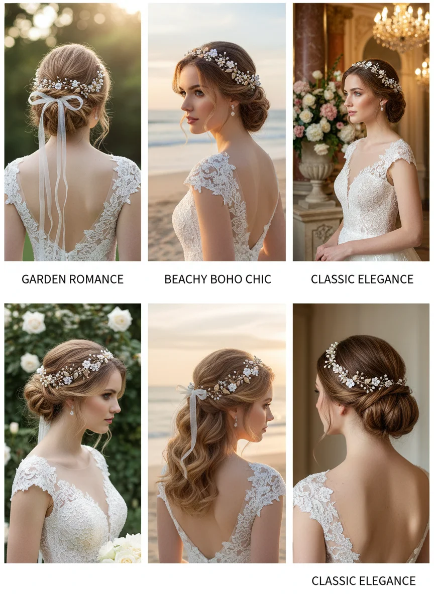 Miallo Boho Handgefertigtes Braut-Kopfschmuckstück - Polymer-Blumen & Perlen Haarkranz mit Band Goldene Haaraccessoires für Hochzeitsgäste – Detail 2