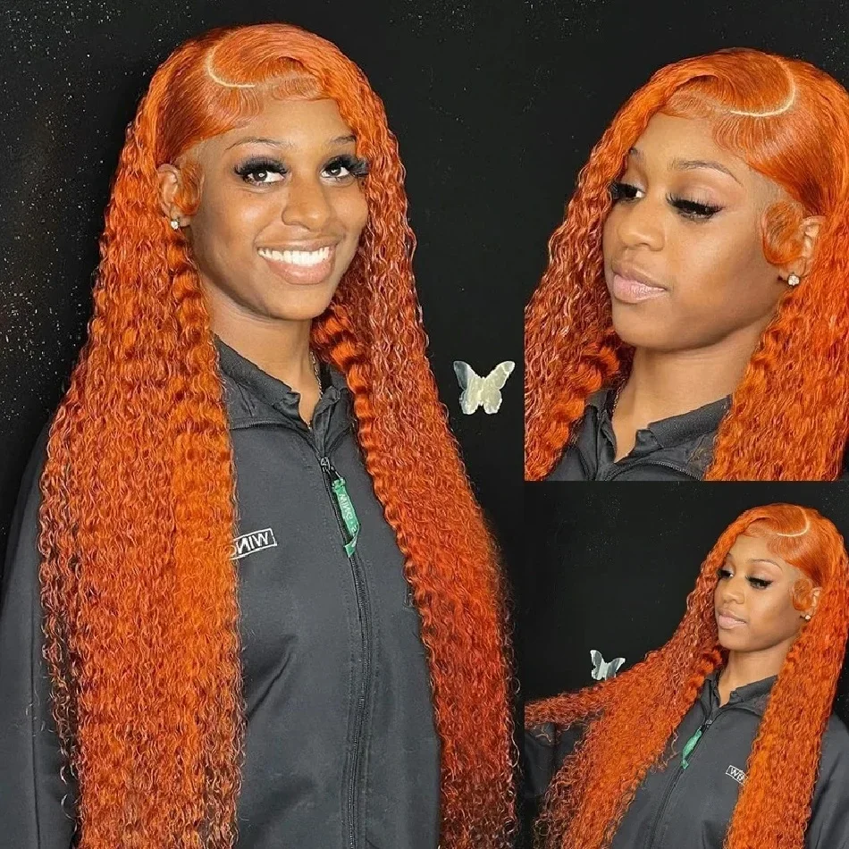 HD Lace Front Wigs 350# 13x4 Orange Ginger Deep Wave Human Hair Curly Lace Frontal Wigs for Women human hair wig