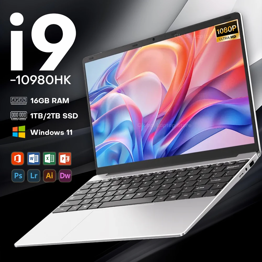 Ordinateur portable Windows 11 de 14,1 pouces, processeur Intel Core i9 10980HK, 16 Go de RAM, 1 To de SSD, écran IPS 1920*1080, ordinateur portable PC WiFi 2,4/5G