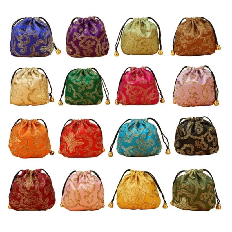 12pcs 11x11cm Silk Drawstring Pouch Bag for Necklace Bracelet Beads Jewelry Packaging Christmas Wedding Gift Organizers Pocket