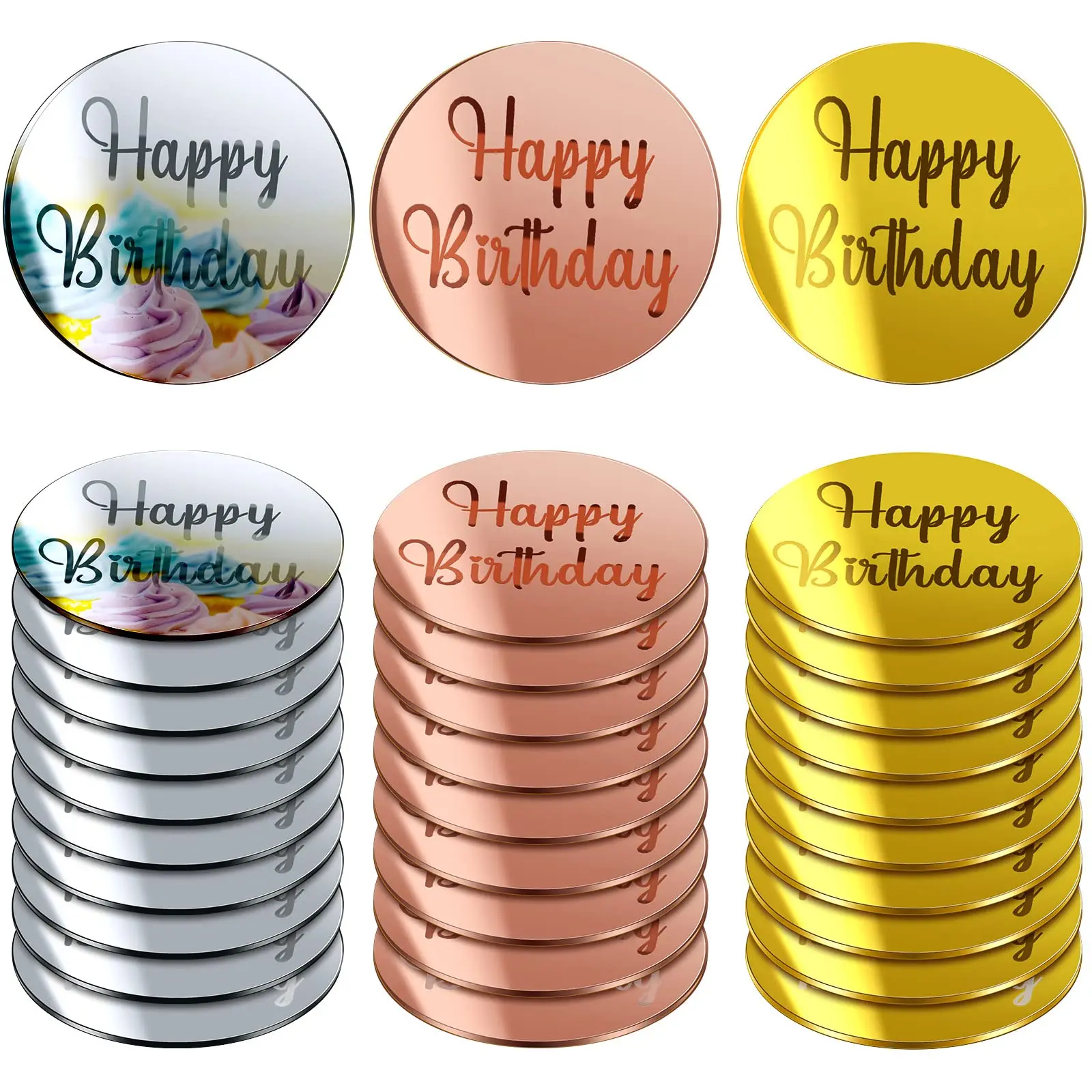 

Gold Acrylic Cake Topper for Mom and Dad, Happy Mother's Day, Father's Day Cupcake Topper, Birthday Party Decorations