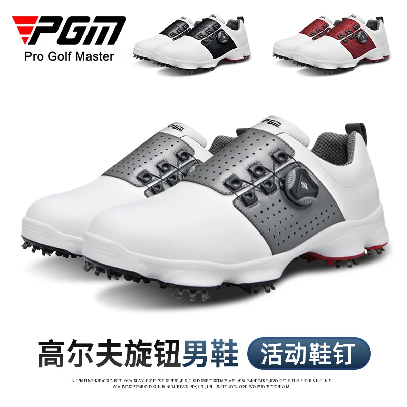 

PGM Men Fashion Laces Rotating Spikes Golf Sneakers Knob Buckle Running Non-slip Sports Trainning Wear Shoes Microfiber Leather