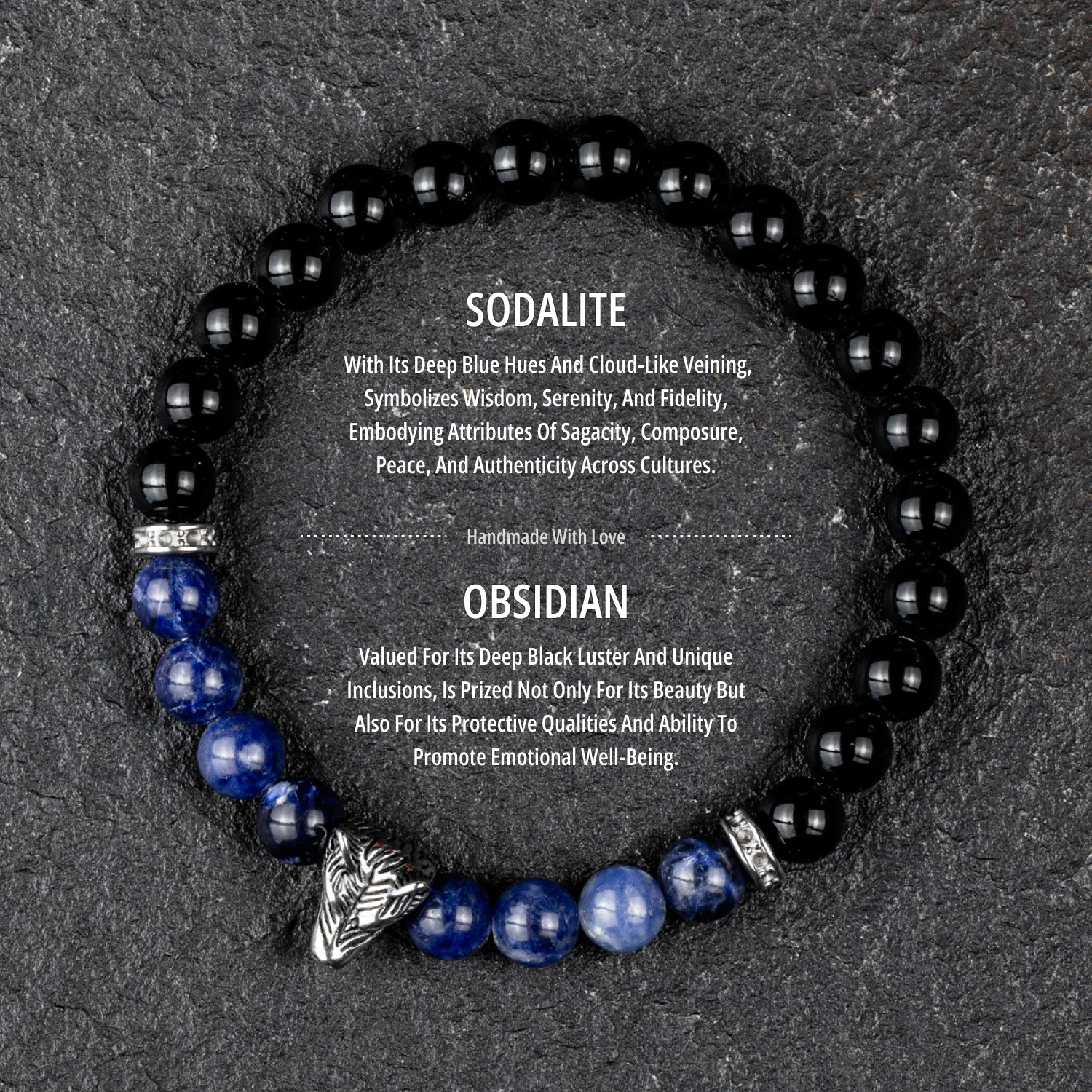 Armband aus Naturstein, 1 Stück, Obsidian-Perlenarmband, Wolf-Anhänger, Wolf-Perlenarmband, das beste Geschenk für Männer und Frauen. – Detail 10