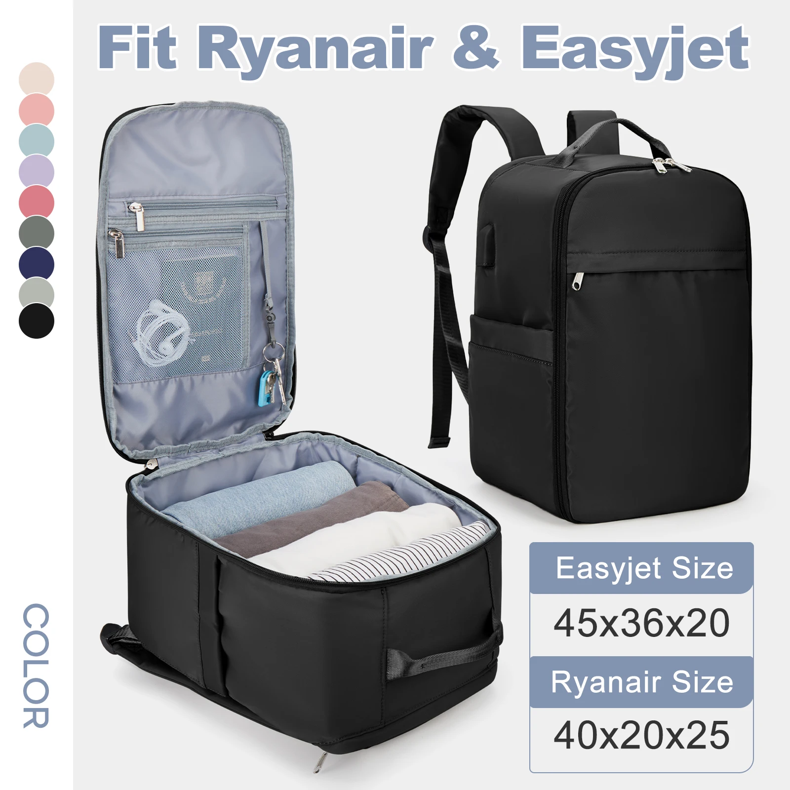 Ryanair-Bolsa de cabine para homens e mulheres, mochila de viagem de mão Easyjet Cabin Bag 45x36x20, 40x20