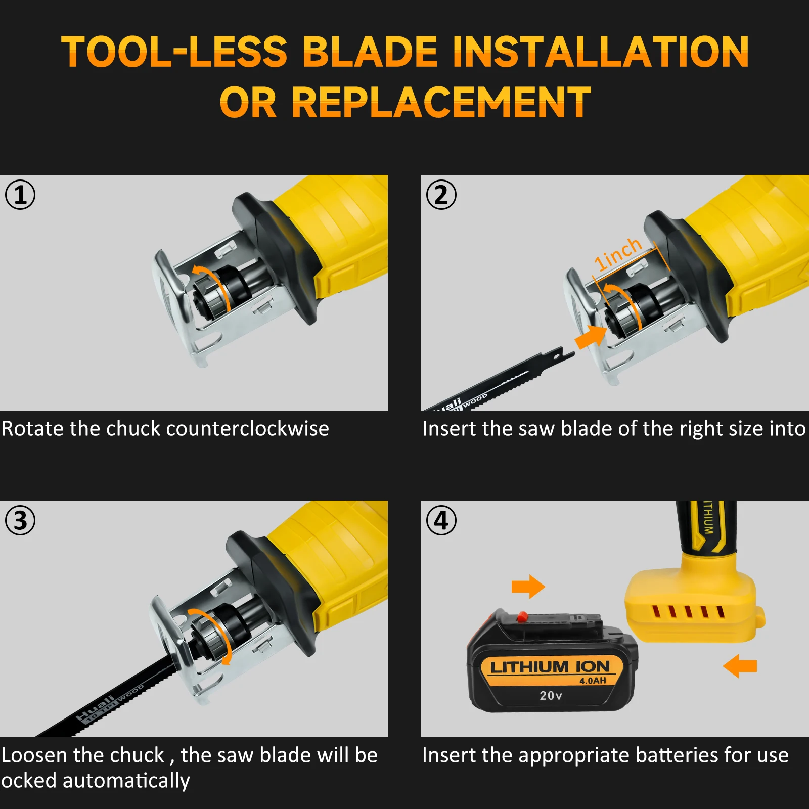 Reciprocating Saw for Dewalt 20V Battery 0-3000SPM Variable Speed with 4 Saw Blades Metal Wood Cutting Saber Saw (No Battery) 5