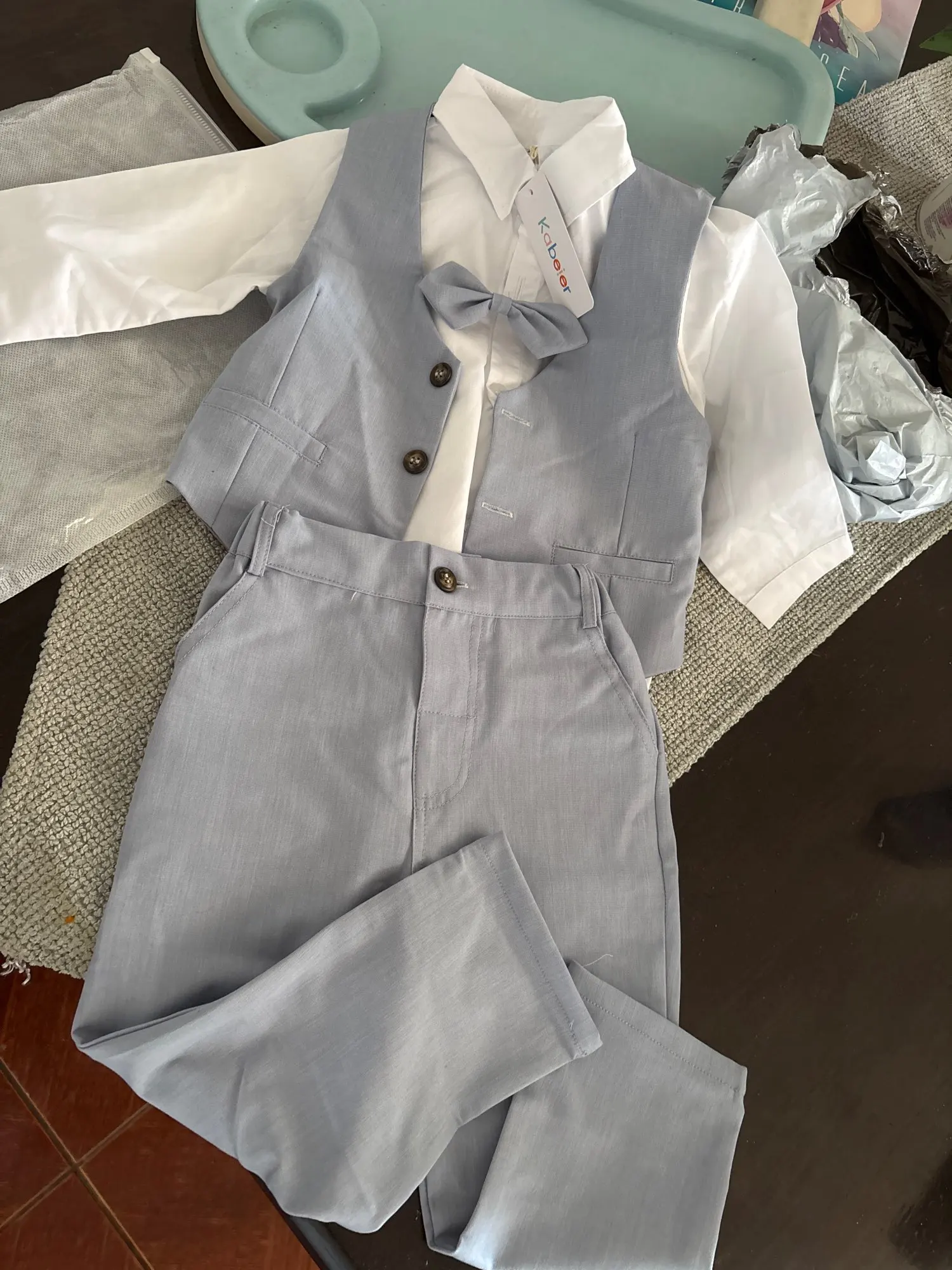 Trajes de caballero disfraz de cumpleaños para niños primavera otoño conjunto de ropa de Boutique chaleco sólido traje niños ropa Formal de algodón photo review