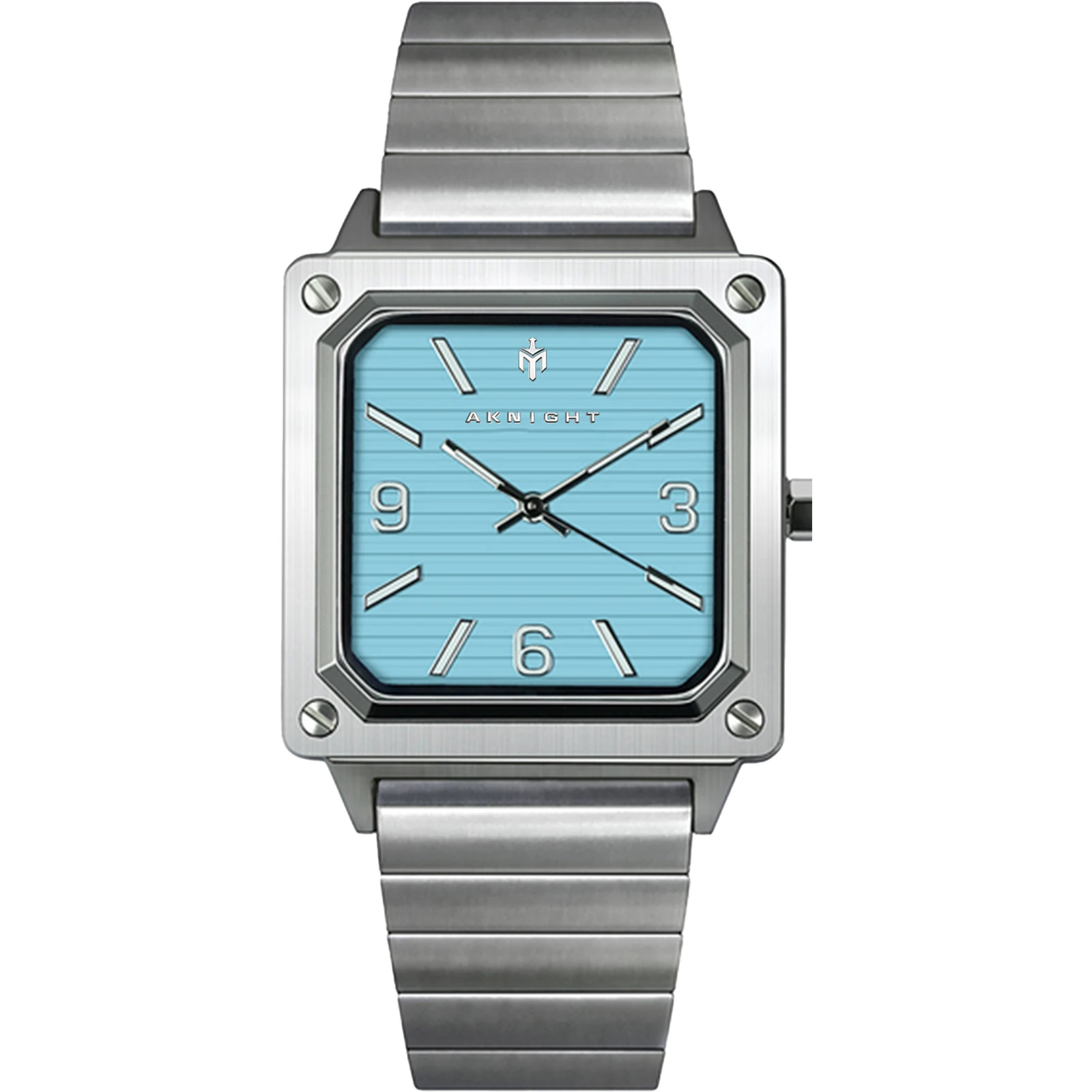 

AKNIGHT New Men's Watch Quartz Movement Stainless Steel Business Waterproof Watch Square Dial Date Clock