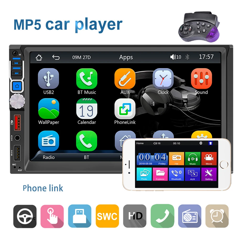 2 Din Multimedia Player 7inch Hd Touch Screen Wireless Carplay/auto Car