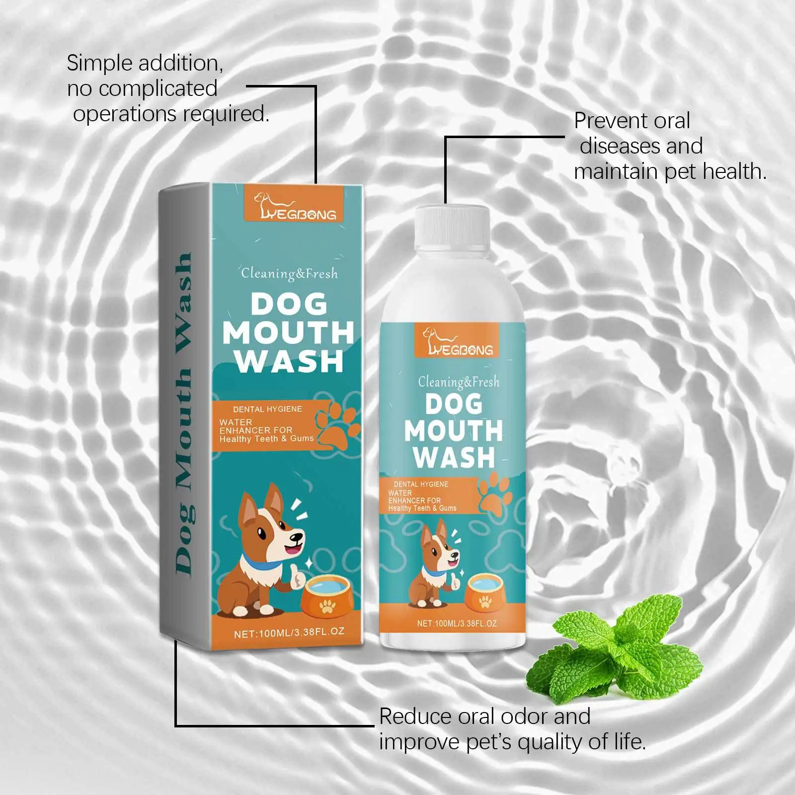 Yegbong 100ml Dog Oral Deodorant Mouthwash Breath Freshener Dental Stain Remover Teeth Cleaning Oral Hygiene Care Mouthwash