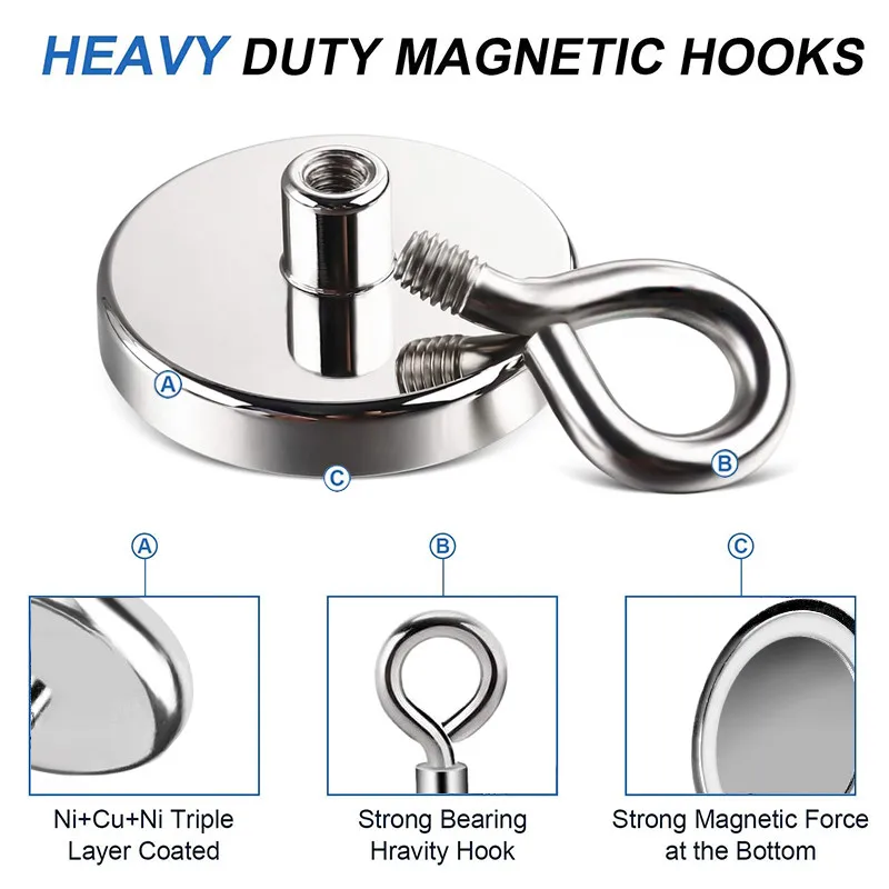 Strong Neodymium Fishing Magnets 361 LBS Rare Earth Magnet Countersunk Hole  Eyebolt Large Magnet Fishing Kit for Fishing/Lifting