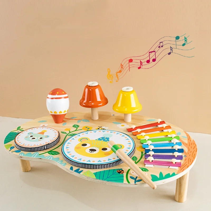 Montessori Music Toys Baby Xylophone Toys Wooden Drum Set Kids Percussion Instruments Music Enlightenment Early Education Toys 4