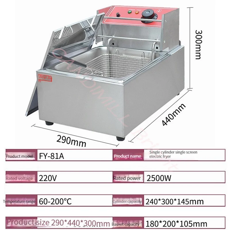 Single Cylinder Fryer Commercial Electric Fryer Deep for Fried Chicken Legs French Fries Chips Deep-fried Dough Stick