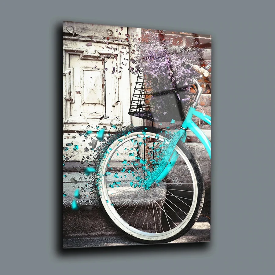 

Bicycle Wall Decor, Glass Wall Art, Frameless Free Floating Tempered Glass Panel, Home Office Living Room Decoration,