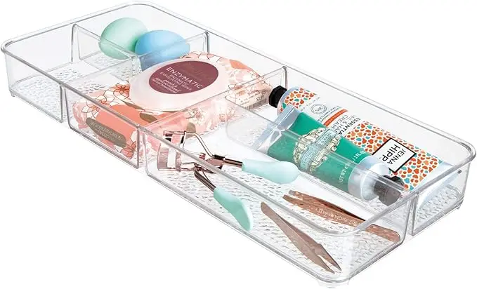 Clear Plastic Divided Vanity Organizer. Storage Tray with 5 Compartments for Cosmetics, Makeup and Accessories 5