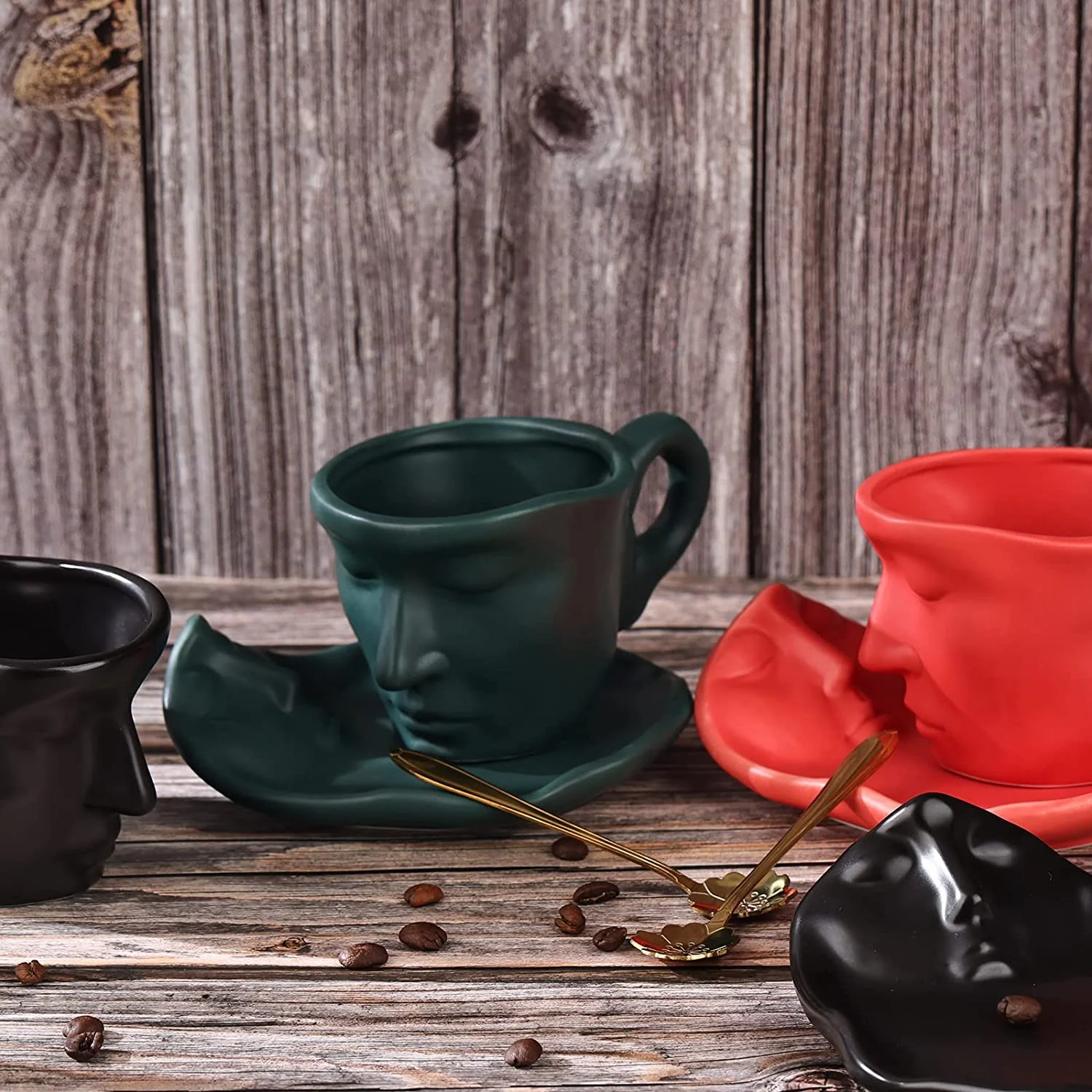 Leeseph Coffee Cup And Saucer Set With Spoon Ceramic Kissing Couple Unique Tea Cup And Saucer Valentine's Day Creative Gift