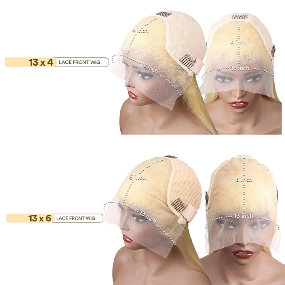 13x6 HD Transparent 613 Blonde Color Lace Frontal Human Hair Wigs For Women Brazilian Bone Straight 13x4 Lace Front Glueless Wig
