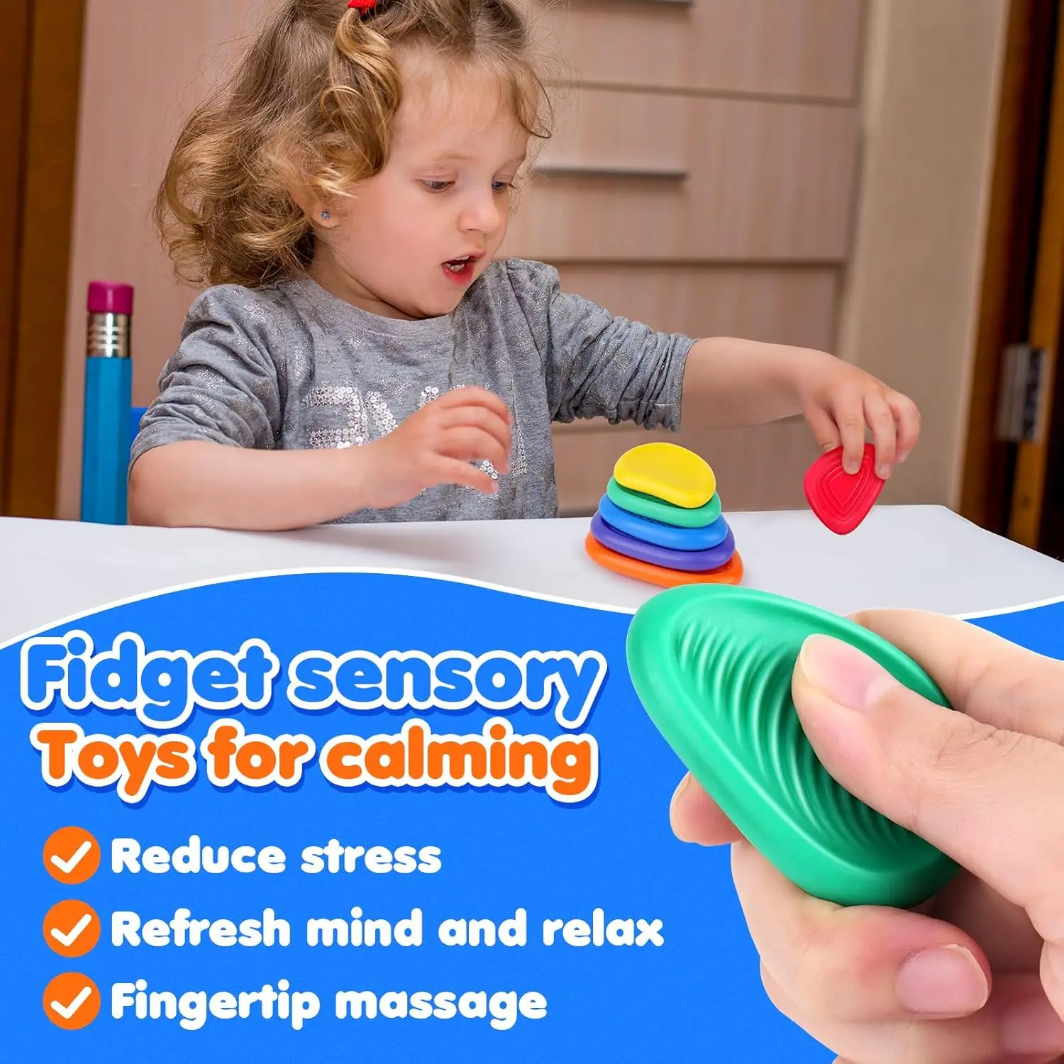 12 Stück Fidget Sensory Stones - Anti Stress Steine Für Kinder & Erwachsene