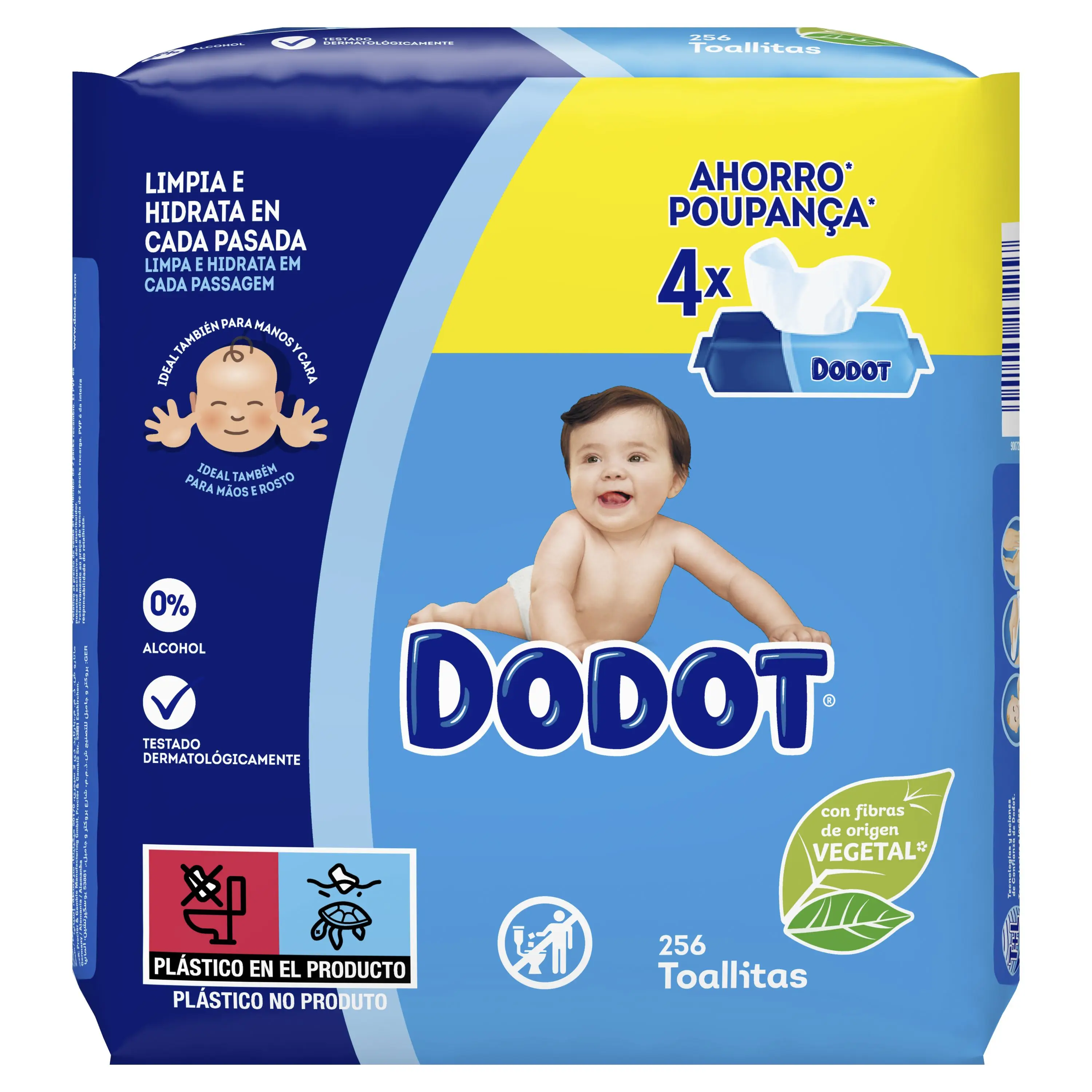 Various-Dodot Toallitas DERMO ACTIVE  Para Bebé 4 Paquetes x 64 U 256 Toallitas o 12 papuete x 64 U 768 unidades