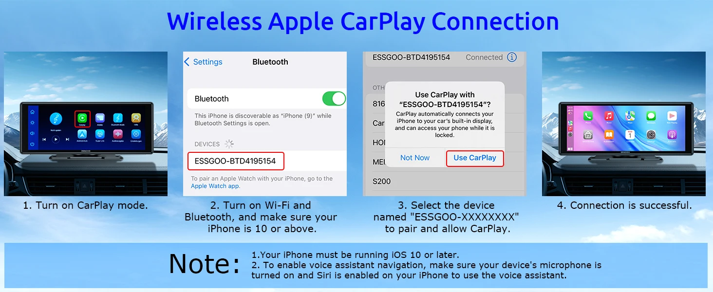 ESSGOO 10,26 Zoll tragbare, kabellose Carplay-Universalhalterung für Wohnmobile, LKWs, Autoradios, Android Auto, Bluetooth, FM, Lenkradsteuerung, einfach zu installieren – Detail 9