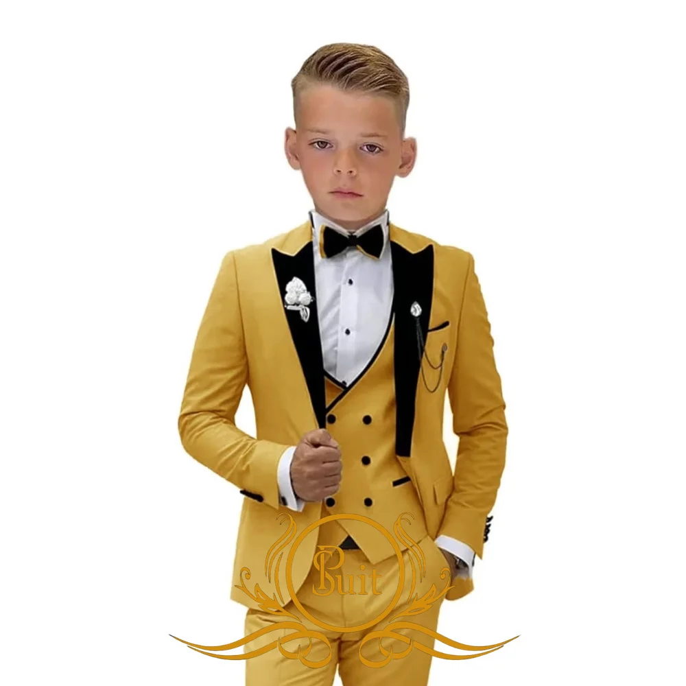 Traje Formal de 3 piezas para niños, Blazer ajustado, chaleco, pantalones, conjunto para fiesta de boda