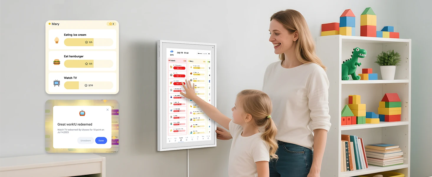 Kingrid P15 15,6 Zoll WLAN Smart Digitaler Kalender, Mahlzeiten- & Aufgabenplanung, Belohnungen für Kinder, Wi-Fi, Google/iCloud-Synchronisierung, 32GB Wand-Touchscreen Smart Elektronischer Kalender mit App-Steuerung – Detail 15