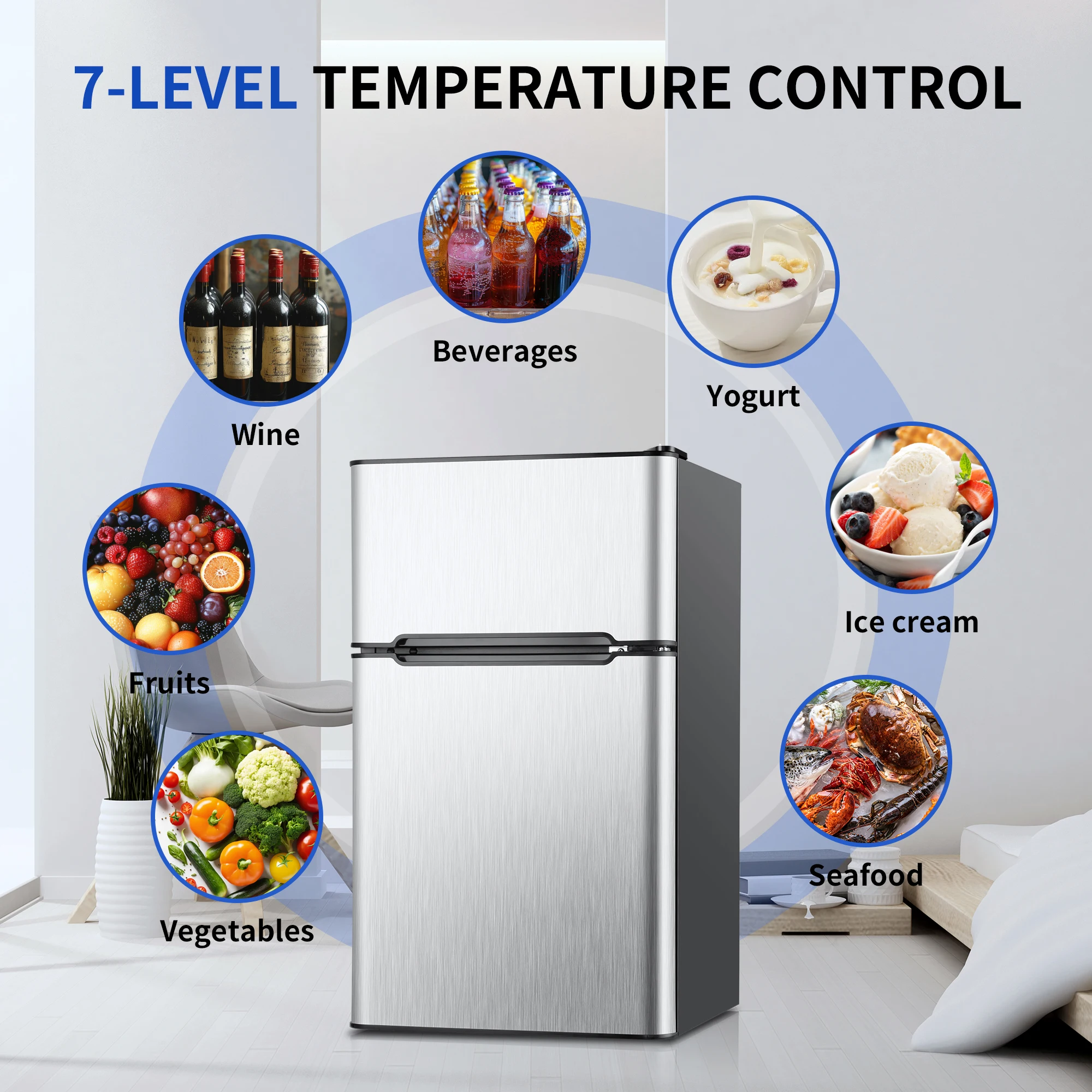 ICYGLEE Mini Fridge with Freezer 3.2 Cu.Ft Mini Refrigerator Dorm Fridge with 2 Door For Bedroom Apartment Office Cooling Drink 4