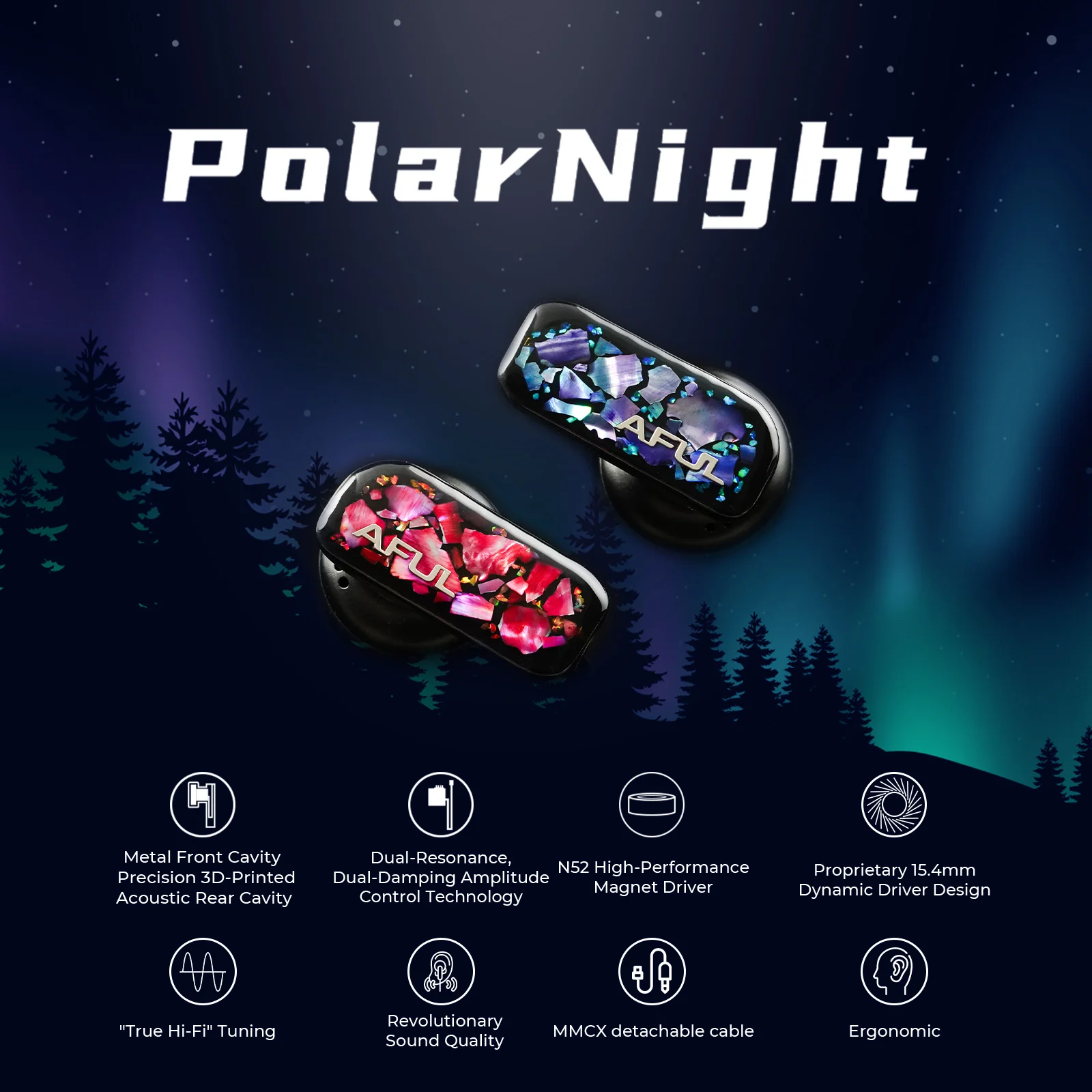 AFUL PolarNight Open-Back Acoustic Flat Head Earbuds 15.4mm