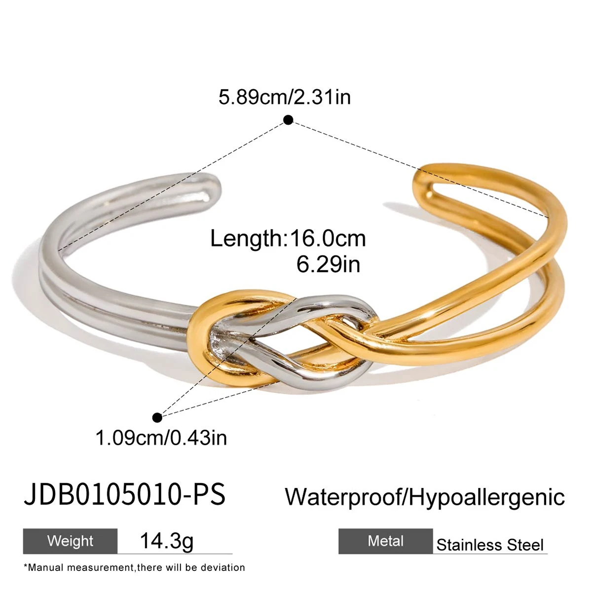 Youthway Gold Color And Silver Color Two Tone Rope Knot Design Open Bangle