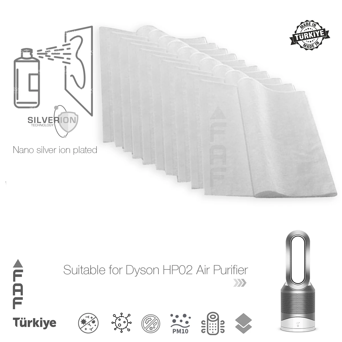 10/Pcs / FAF / Fit For Dyson HP03 Air Purifier Nano Silver Ion