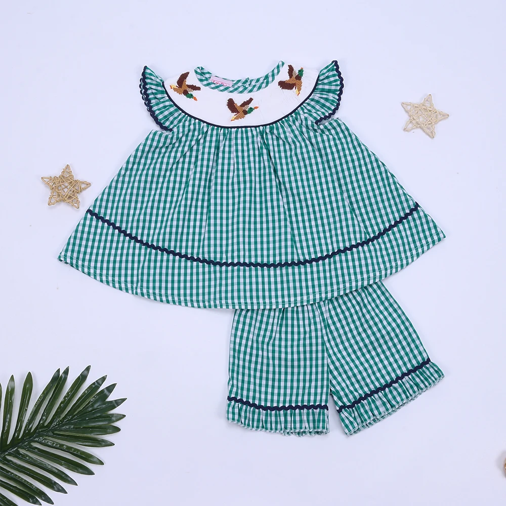 

Hand Made Baby Girl Clothes Set Boutique Children Suit Duck Embroidery Smock T-Shirt High Quality Princess Dress For Babi Girls