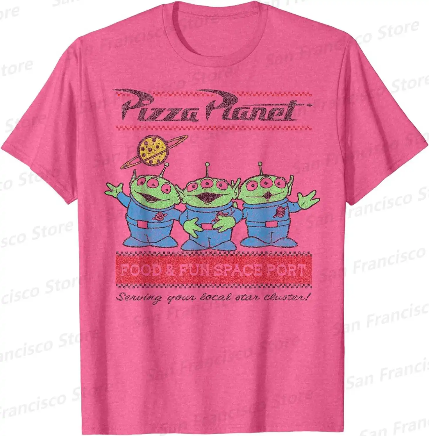 Summer New Boys and Girls Disney Pixar Toy Story Pizza Planet Alien Cartoon Pattern T-Shirt KID/Adult Casual O-Neck Short Sleeve 4