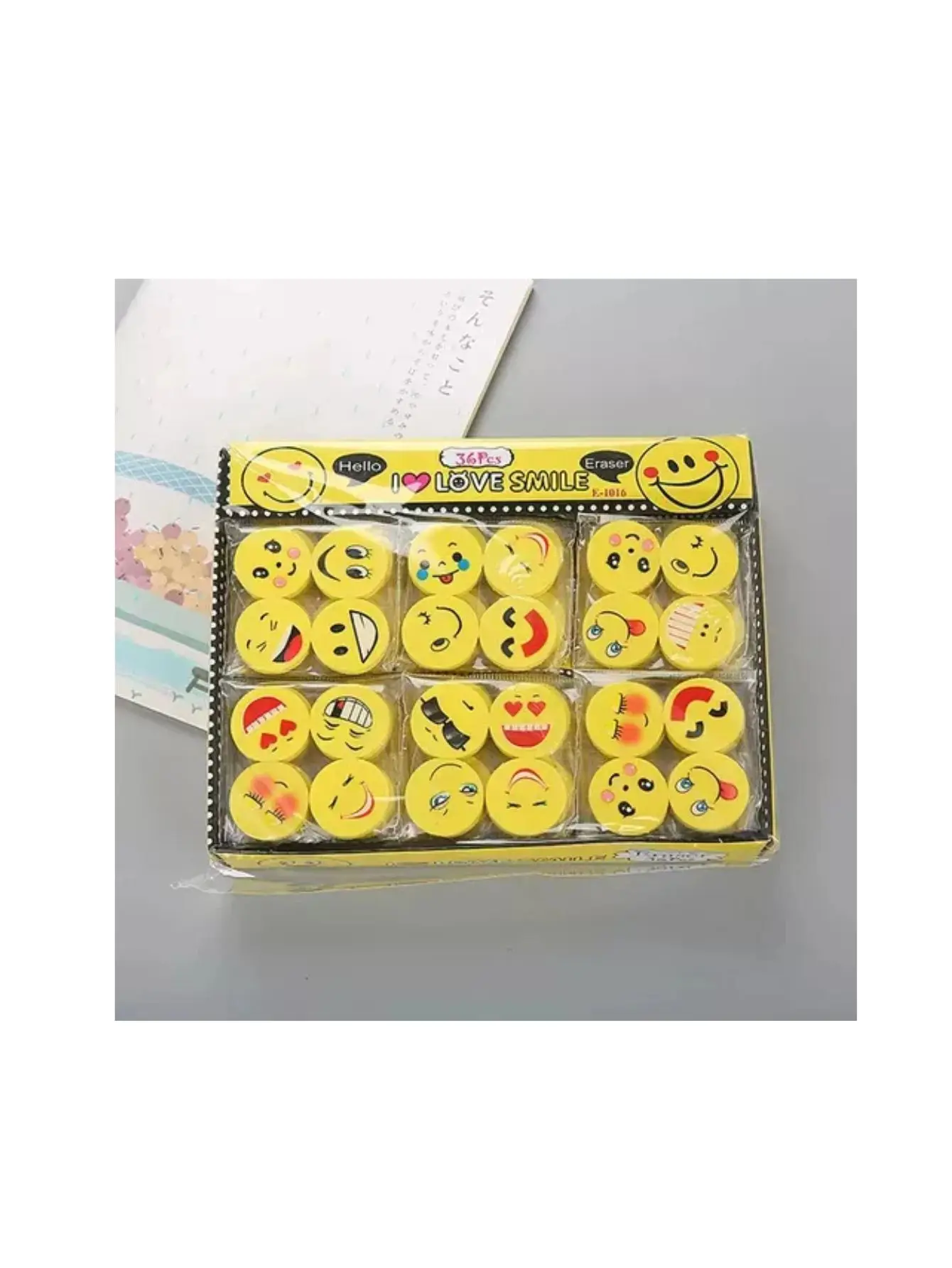 144pz De Gomas Caritas Emoji Con Kawaii Escolar 36 Paq C/4pz