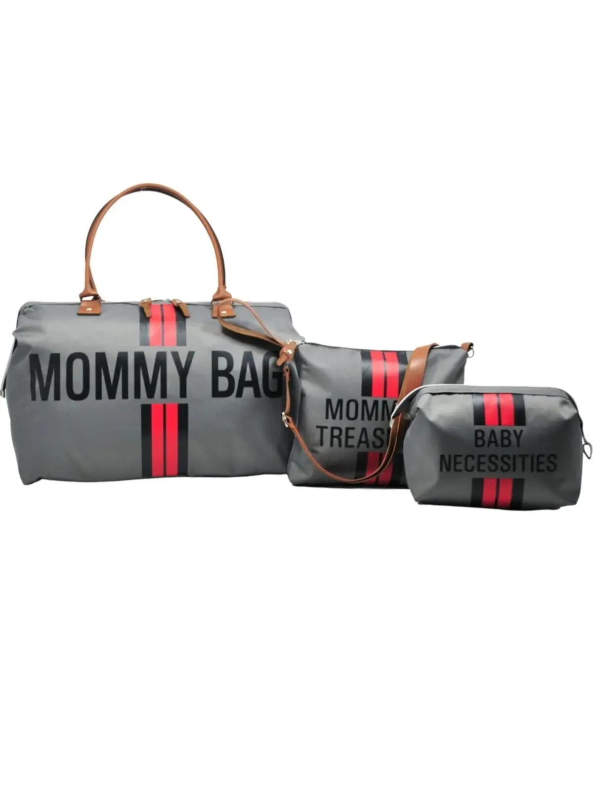 Mommy Bag Exclusive Design Red Stripe 3 Piece Set Beige Baby Mother Baby Care And Tote Bag