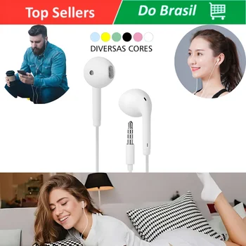 Fone De Ouvido Macaron com fio e microfone C/Botão de chamada Cores Sortidas
