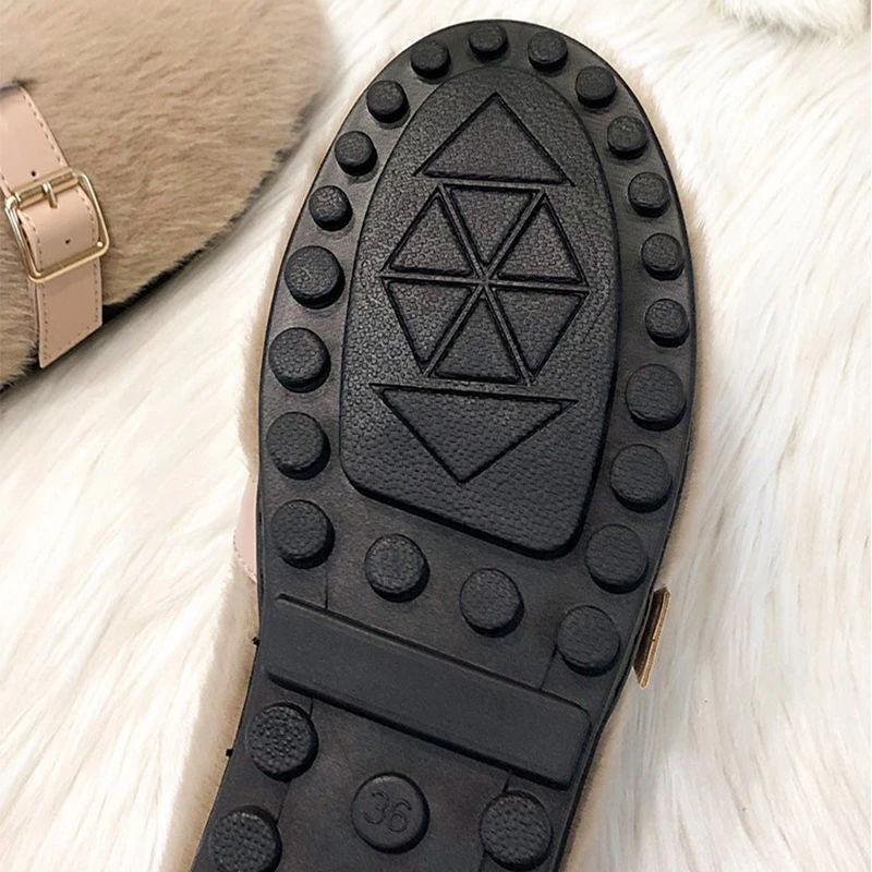 Winter Warm Women&rsquo;s Plush Flat Shoes belt buckle mary jane Ladies casual boat shoes Outdoor office wear